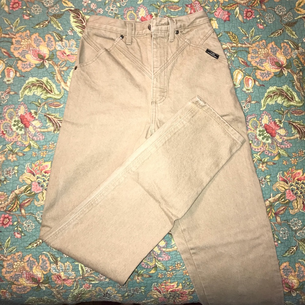Ozark Mountain tan high waisted bareback jeans